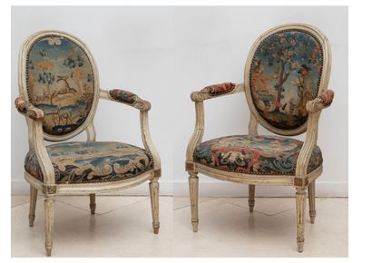 Pair of cabriolet armchairs, in molded wood,...