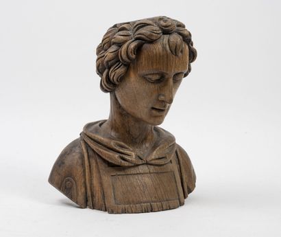 null Bust of saint or ecclesiastic. 
Sculpture in oak in the manner of reliquary...