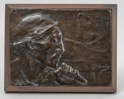 D'après Constantin MEUNIER (1831-1905) Profil de mineur.
Bas-relief en bronze à patine...