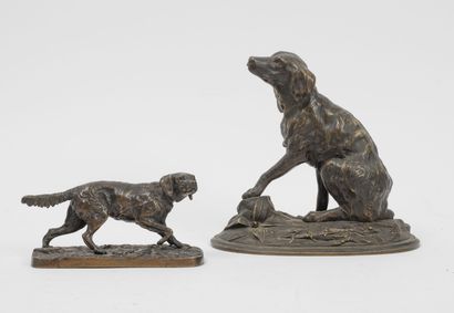 D'après Pierre-Jules MÈNE (1810-1879) Lot of two sculptures:
- Dog on the prowl....