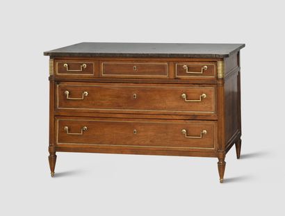 null Natural wood and mahogany chest of drawers opening with three drawers in front,...
