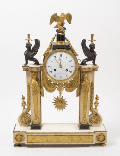 Portico clock in white and black marble and...