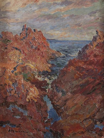 Charles Garabed ATAMIAN (1872-1947) The red rocks on the sea.
Oil on panel.
Signed...