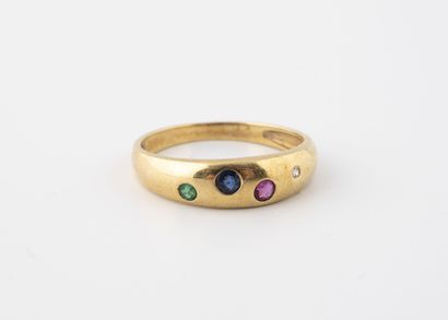 null Yellow gold (750) ring set with a small ruby, emerald, sapphire and diamond...