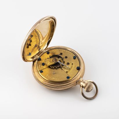 ELGIN NATIONAL WATCH Company Yellow gold (585) pocket watch.
Back cover decorated...