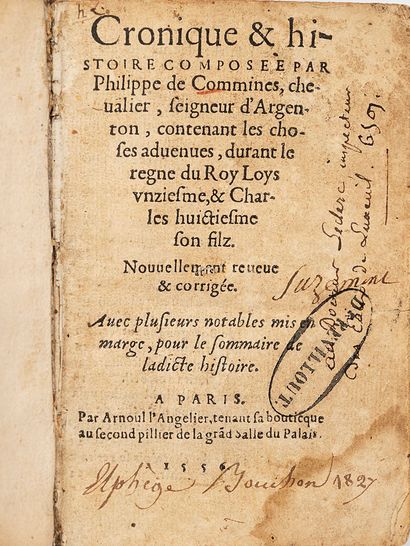 COMMINES (Philippe de) Chronique & histoire composée par Philippe de Commines, chevalier,...