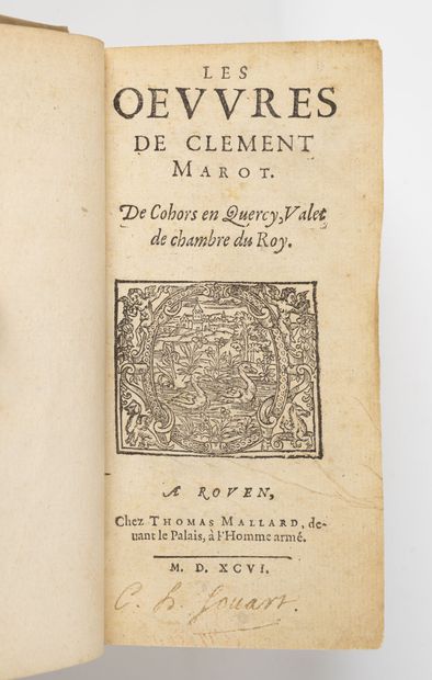 MAROT (Clément) Les oeuvres.
Rouen, Maillard, 1596, 2 parties rel. en un vol. in-12,...