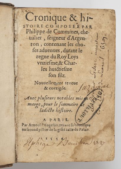 COMMINES (Philippe de) Chronique & histoire composée par Philippe de Commines, chevalier,...