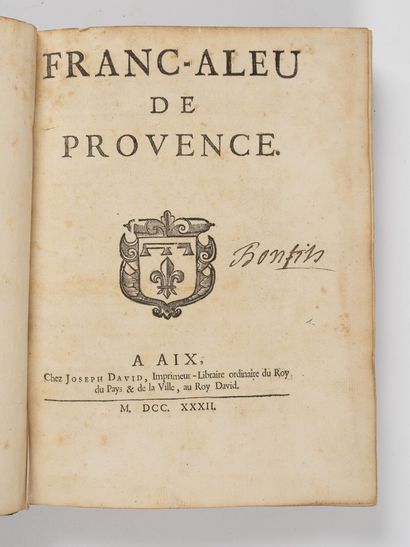 GENSOLLEN (Joseph-Laurent) Franc-Aleu de Provence.
Aix, David, 1732, in-4, bas. brune,...