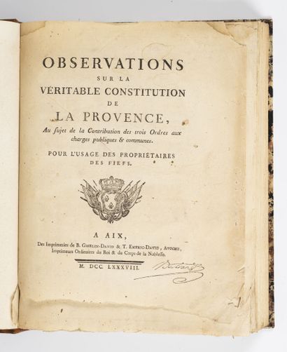 GASSIER PROVENCE - OBSERVATIONS sur la véritable constitution de la Provence au sujet...