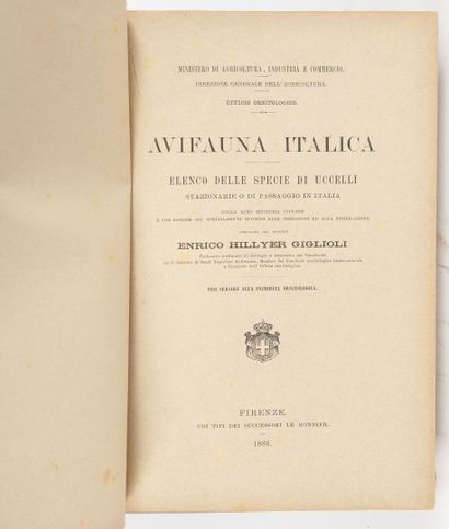 GIGLIOLI Avifauna italica. Elenco delle specie di uccelli.
Firenze, 1886, in-8, demi-rel....