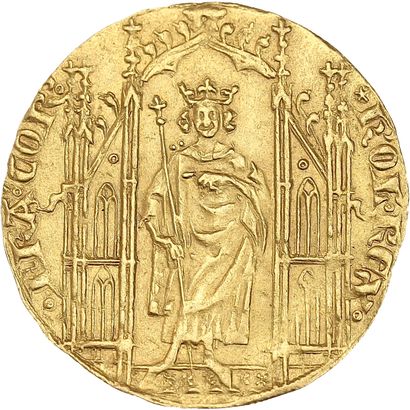 CHARLES IV (1322-1328) CHARLES IV (1322-1328)
Royal d'or. 4,17 g.
Le roi debout sous...