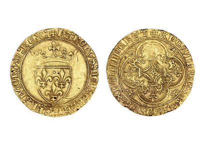 null CHARLES VI (1380-1422)
Écu d'or à la couronne. Saint-Quentin (Point 17e). 3,53...