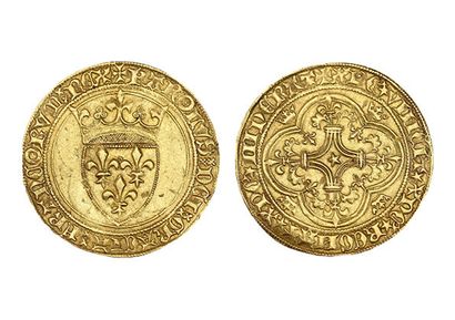 null CHARLES VI (1380-1422)
Écu d'or à la couronne. 3,94 g.
Écu de France couronné.
R/...