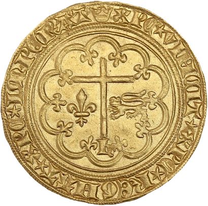 null HENRI VI (1422-1453)
Salut d'or. Paris. 3,50 g.
L'archange Gabriel debout devant...