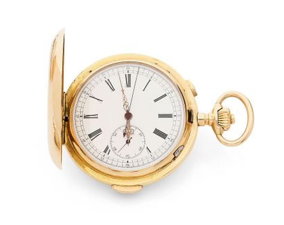 null Beautiful yellow gold (750) chronograph watch with hour and quarter repeater.
Dial...