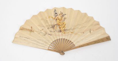 Maison Duvelleroy Advertising fan LE JOURNAL. 
Wood and lithographed paper.
H. 24,5...