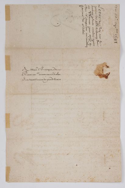LOUIS XIII Two letters signed by the secretaries of Louis XIII including 
- an autograph...
