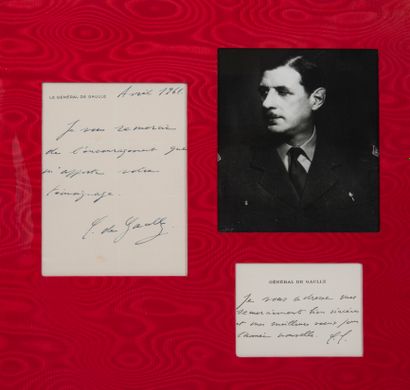 HOMMES POLITIQUES Lot including : 
- Charles De Gaulle. 
Annotated card signed G.G,...