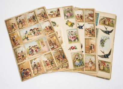 Set of plates of glued advertising pictures...