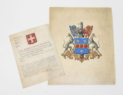 null Two vellums :
- Coat of arms of Pierre CORNEILLE, after the model drawn by M....