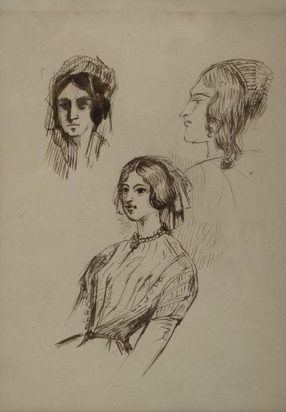 Prosper MÉRIMÉE (1803-1870) Original drawing with a pen. 
Ink on paper. 
Study representing...