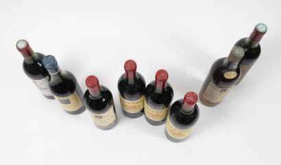 CLOS L'EGLISE 3 bottles, 1985.
Pomerol.
High shoulder level.
Stains and rubs to the...