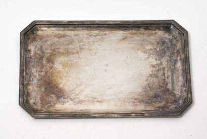 CHRISTOFLE Rectangular silver plated tray with cut angles, decorated with fleurons...