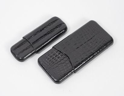 MORABITO Sliding cigar case.
Black leather crocodile style.
Signed.
L.: 14 cm.
We...