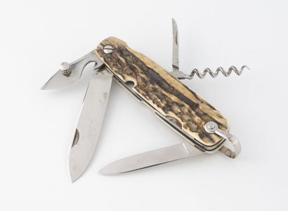 null Shepherd's knife in stainless steel and antler plates, with two blades, a screwdriver,...