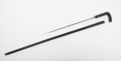 null Sword cane formerly lacquered black.
Curved horn pommel.
Blade of rectangular...