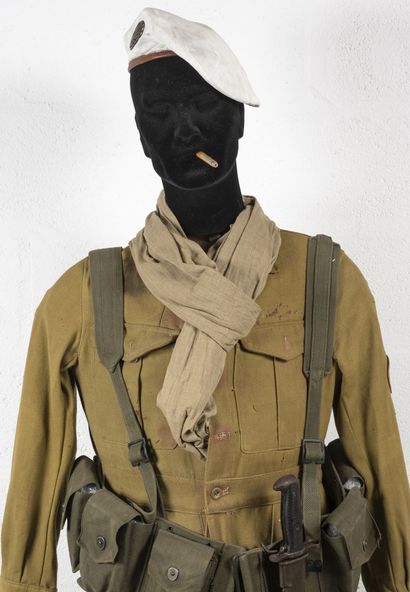null Mannequin of parachutist including:
White painted canvas beret made in Saigon,...
