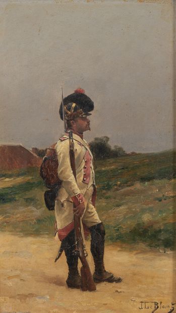 Julien LEBLANT (1851-1936) The soldier of the line infantry in uniform of model 1791.
Oil...