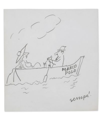 Jean-Jacques SEMPÉ (1932-2022) The gondola of the Marco Polo.
Graphite on paper.
Signed...