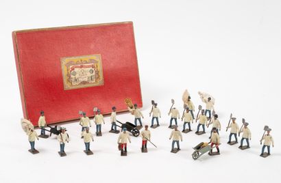 C.B.G. Lot de figurines, soldats de plomb et décors.
13 boîtes d'origines et 2 petits...