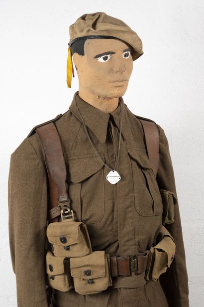 null Mannequin of soldier in woolen outfit model 45 including:
Beige canvas beret,...
