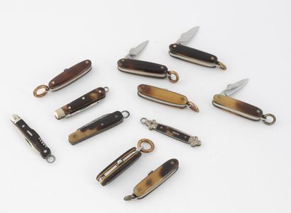 11 mini penknives in stainless steel, brass...