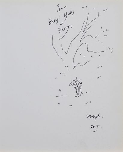 Jean-Jacques SEMPÉ (1932-2022) Three figures under an umbrella, 2014.
Felt pen on...
