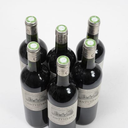 CHÂTEAU CANTEMERLE 6 bouteilles, 2007.
GCC5 Haut-Médoc.
Niveau goulot.
Frottements,...