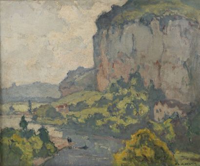 André Léon ALBERTIN (1867-1933) Vallée de la Dordogne.
Huile sur toile.
Signée en...