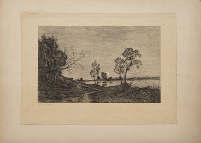 Henri Joseph HARPIGNIES (1819-1916) Landscapes, circa 1895-1900.
Two etchings on...