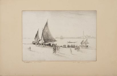 Edgar CHAHINE (1874-1947) Venice, Canal San Pietro, 1922.
Etching and drypoint on...