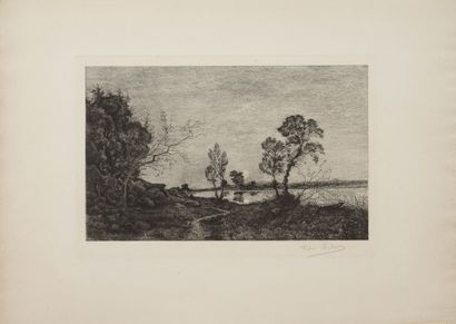 Henri Joseph HARPIGNIES (1819-1916) Paysages, circa 1895-1900.
Deux eaux-fortes sur...