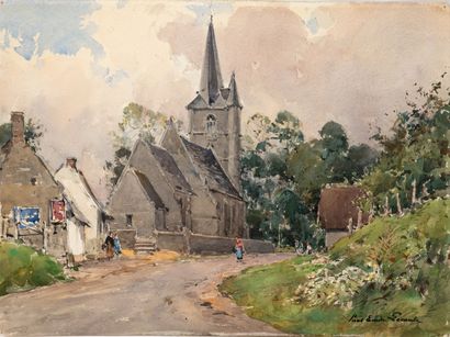 Paul Emile LECOMTE (1877-1950) Animated village street.
Watercolor on strong paper....