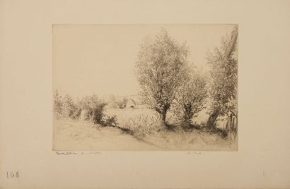 Edgar CHAHINE (1874-1947) The willows at Charpont, 1924.
Etching on paper.
Artist's...