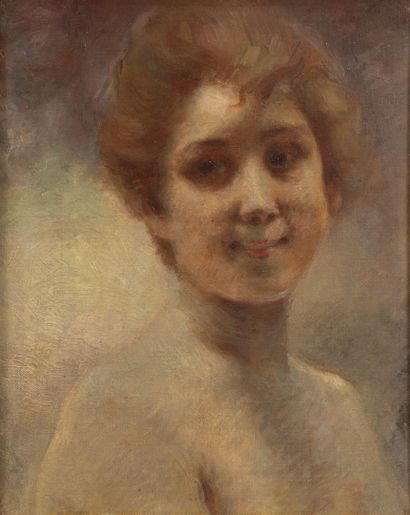 Albert BESNARD (1849-1934) Portrait de jeune fille.
Huile sur carton entoilé. 
Étiquettes...