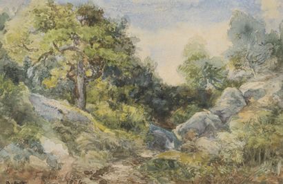Attribuée à François Auguste ORTMANS (1826-1884) Rochers en forêt de Fontainebleau....