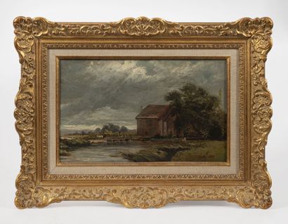 Ecole française du XIXème siècle Paysage à la rivière. 1869.
Huile sur toile
Signée...