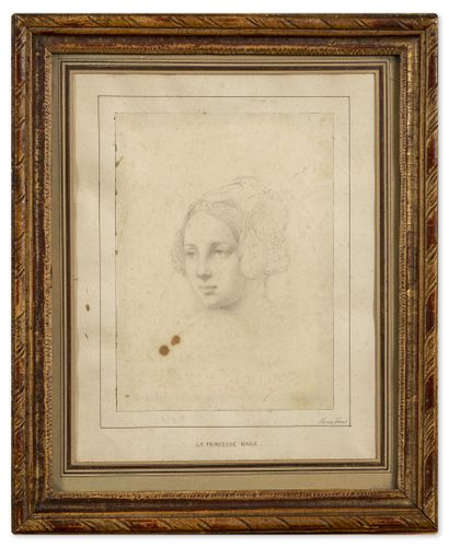 Attribué à Horace VERNET (1789-1863) La Princesse Marie. 
Crayon sur papier contrecollé.
Monogrammé....