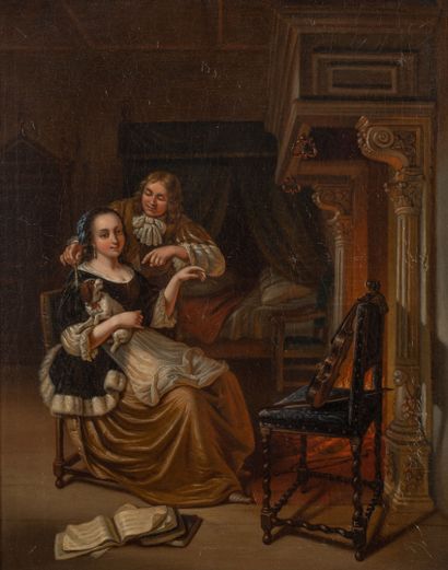 Dans le goût flamand du XVIIème siècle - Suivante coiffant une élégante,
- Couple...